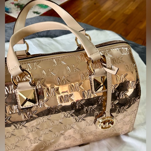 NWT Michael Michael Kors Grayson Logo Embossed Medium Satchel Bag ROSE Gold - Picture 12 of 12